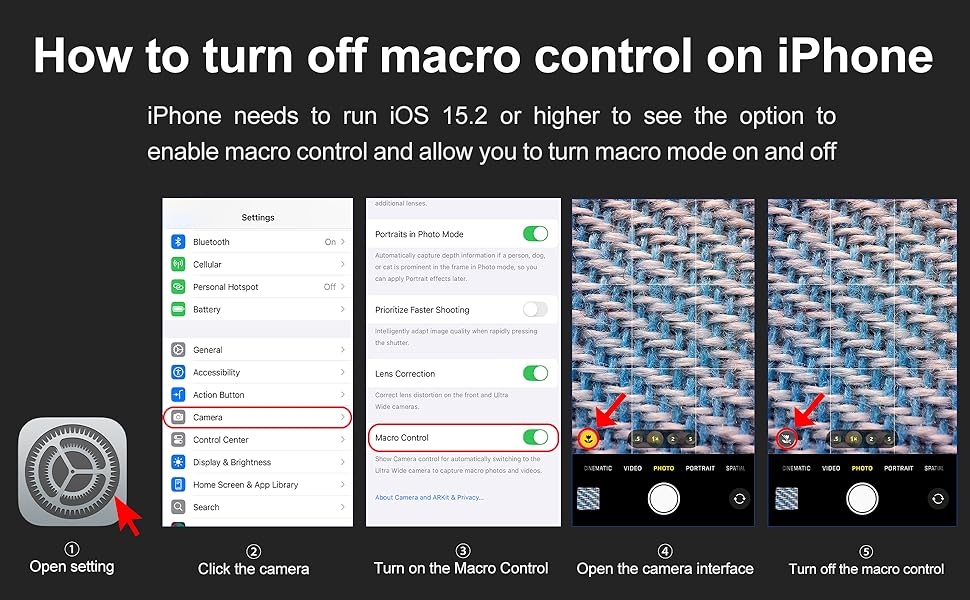 How to turn off macro control on iPhone