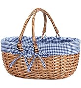 G GOOD GAIN Wicker Picnic Basket with Double Folding Handles,Willow Picnic Hamper,Natural Hand Wo...