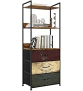VASICAR Vertical Bookshelf with 3 Drawers, Narrow Bookcase with Shelves, Wood Storage Organizer C...