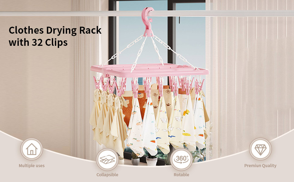 Clothes Drying Rack with 32 Clips