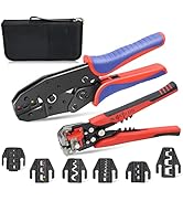 HKS Ratcheting Crimping Tool Set 9 PCS with Automatic Wire Stripper and Quick Exchange Jaw for He...