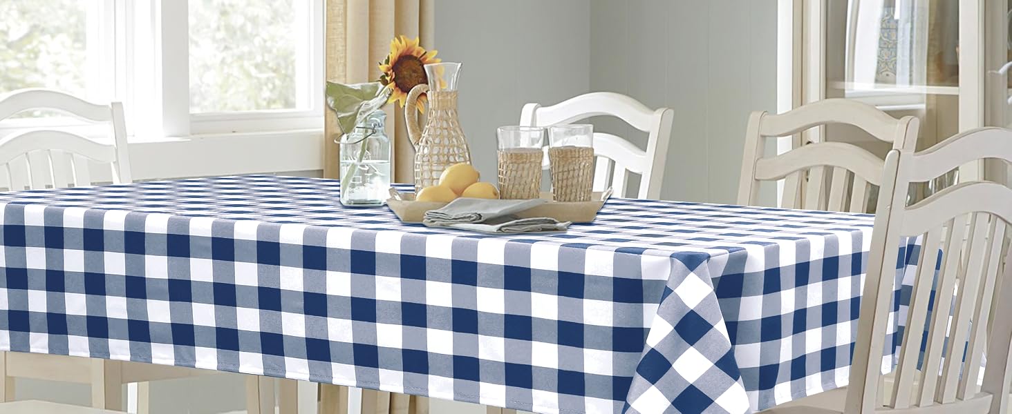 Hiasan plaid tablecloth navy blue and white