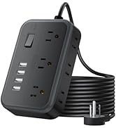 Flat Plug Extension Cord 25 Ft, NTONPOWER 6 Widely Spaced Outlet(2 Side) Power Strip with 4 USB P...