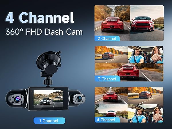2K 360 Degree View 4 Channel Dash Cam Front and Rear