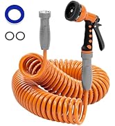 SPECILITE 3/8” Lightweight Coil Garden Hose 50 FT, EVA Retractable Curly Water Pipe with 6-Patter...