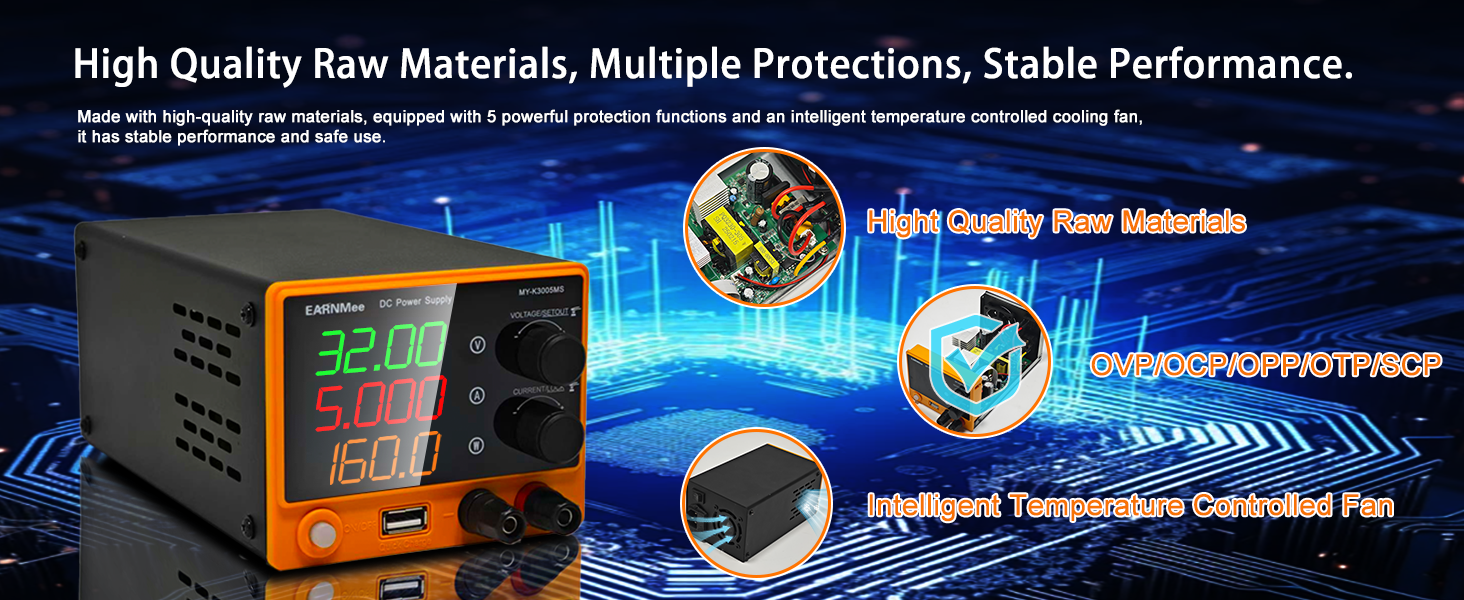 30V 5A Adjustable Lab Bench Power Supply with 4-Digit Display