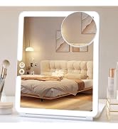 FUNTOUCH Rechargeable Large Travel Makeup Mirror with Lights, 2500mAh 10x7.5 Portable Lighted Mak...