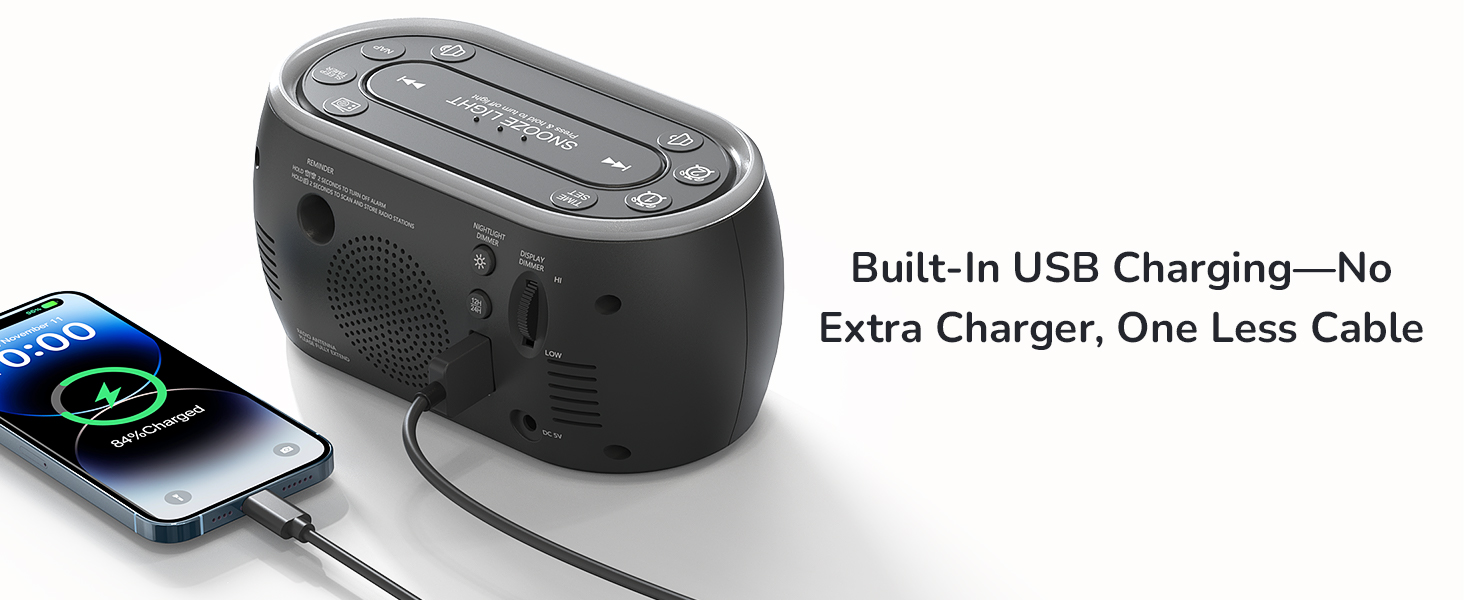 Built-In USB Charging—No Extra Charger, One Less Cable