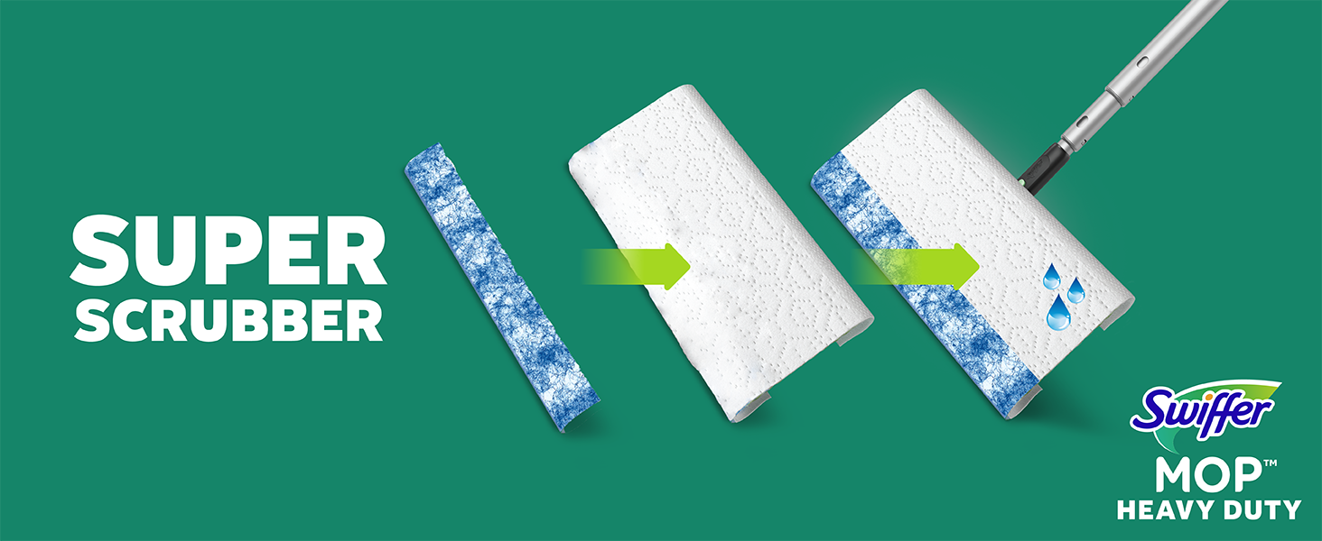 super scrubber has 75% more scrubbing power vs. the old Swiffer Sweeper