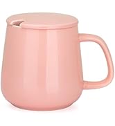 VOBAGA 15oz Ceramic Coffee Mug with Lid and Flat-Bottom, Morning Coffee Mug for Daily Use Warming...
