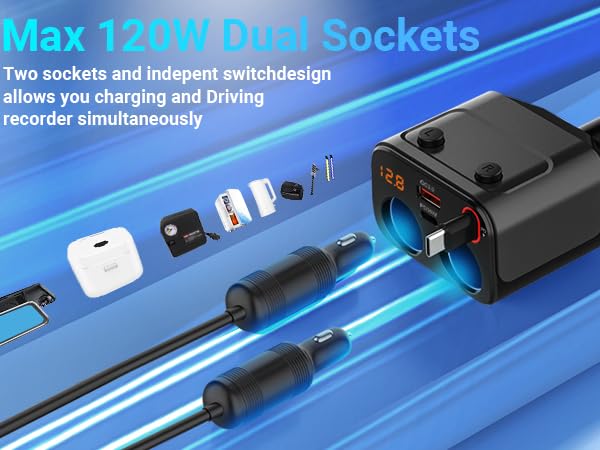 120W Max Cigarette Lighter Splitter
