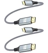 ZeniKon 4K Short Mini HDMI to HDMI Cable 1FT 2-Pack, HDMI to Mini HDMI Cable Braided Cord for Por...