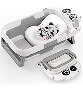 Foldable Baby Bathtub, Lightweight Bathtub for Infants to Toddlers with Soft Cushion &amp; Thermomete...