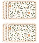 ISAENNE White PVC Placemats Set of 6,Rectangular Floral Placemats,Waterproof and Heat-Resistant O...