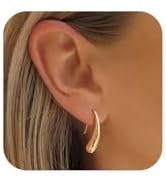 Womens Lightweight Drop Earrings - 18k Gold Plated Studs Oval Pull Through Earring, Hypoallergeni...