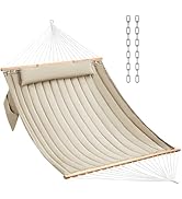 CHULIM Double Quilted Fabric Hammock with Hardwood Spreader Bars and Pillow 450 LBS Capacity 2 Pe...