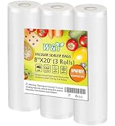 Vacuum Sealer Bags - 8" x 20' (3 Rolls) - Commercial Grade Sous Vide &amp; Food Saver Rolls, Reusable...