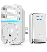 TECKNET Wireless Doorbells for Home, Waterproof Classroom Door Bell Ringer Wireless with 60 Ringt...