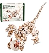 ROBOTIME Dinosaur 3D Wooden Puzzles, Velociraptor Model Kits can Walk, Mechanical Dinosaur STEM T...