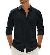 Lusead Mens Cotton Linen Texture Long Sleeve Summer Beach Button Down Shirt | Regular Fit,Casual,...