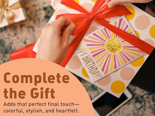 birthday card styled with present for easy gifting
