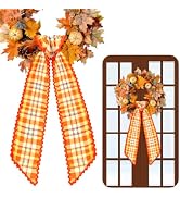 AnyDesign Fall Scalloped Wreath Sash for Front Door, 2 Pcs, Plaid Gingham | Autumn Thanksgiving, ...