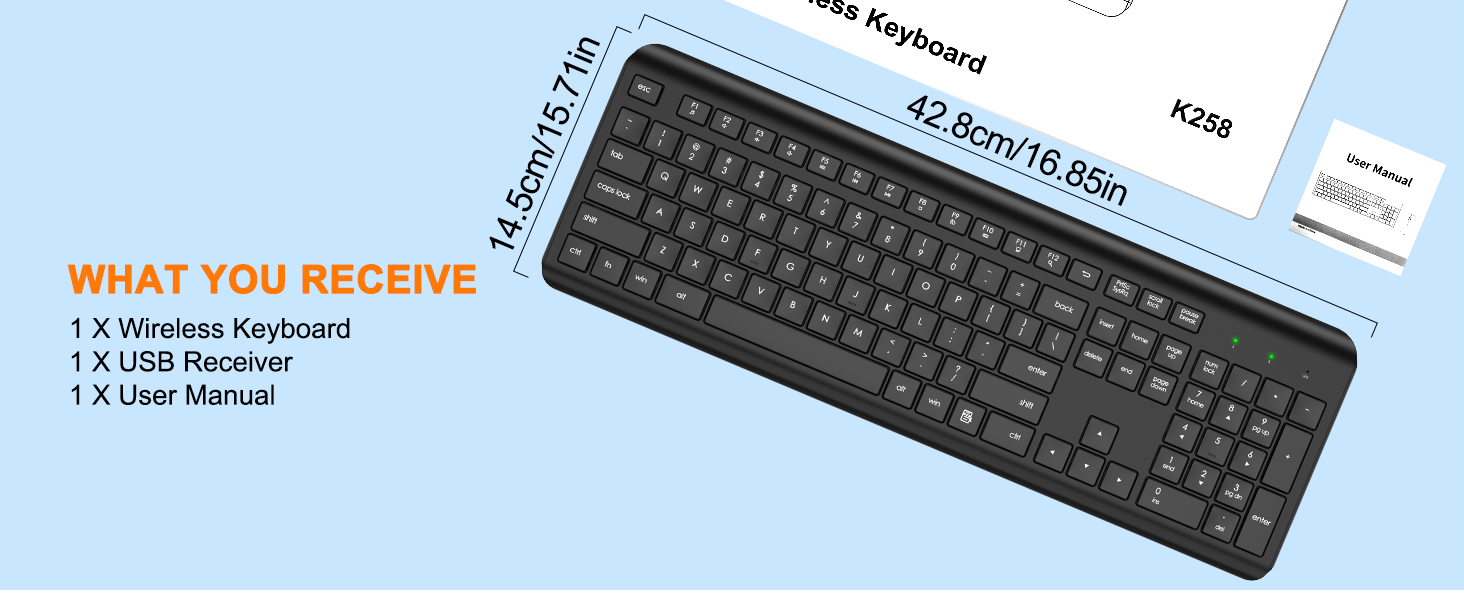 Wireless Keyboard, 2.4G USB External Silent Cordless Keyboard for Windows