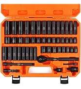 HORUSDY 3/8" Drive Impact Socket Set, 50-Piece Standard SAE (5/16 to 3/4 inch) and Metric (8-22mm...