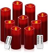 antizer Flameless Candles Led Candles Pack of 9 (H 4" 5" 6" 7" 8" 9" x D 2.2") Burgundy Real Wax ...