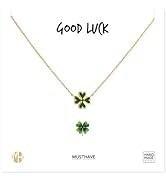 MUSTHAVE 18K Gold Plated Clover Good Luck Necklace with Message Card, Yellow Gold Color, Anchor C...
