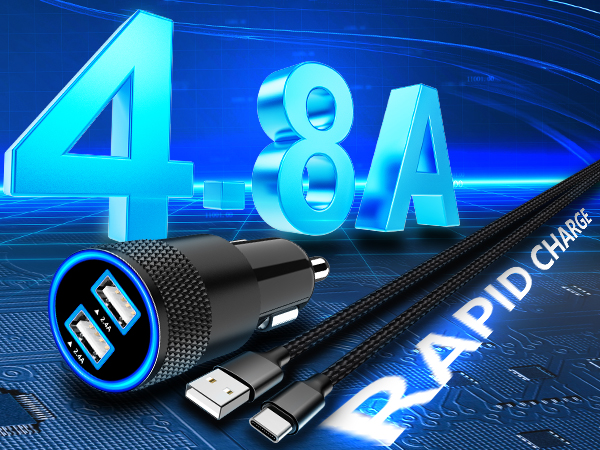 MFi Certified 2Pack 4.8A USB Car Power Cigarette Lighter Type-C Car Charger USB-C Carplay Charger