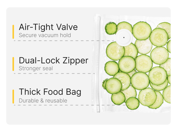 air-tight valve, dual-lock zipper, thick food bag