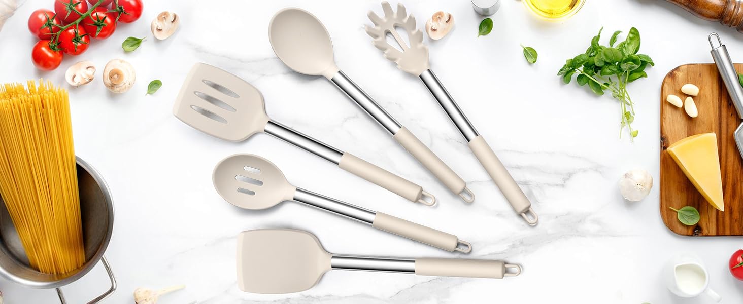 silicone utensils with stainless steel handle