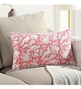 CPC Coral Pink 100% Cotton Block Print Sham Cover 12x20 inch, Handmade Boho Floral Pillowcase, Fa...