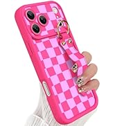 Jefonha Compatible with Phone 17 Pro Max Case with Finger Hand Strap for Girls Women, Cute Checke...