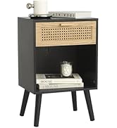 MaxSmeo Mid Century Modern Nightstand, Rattan Side Table with Drawer for Bedside, Living Room, Be...