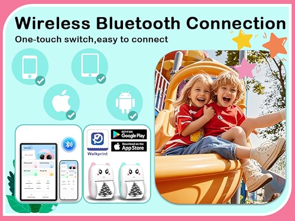 Mini Sticker Printer 10 Rolls Paper Thermal Portable Sticker Maker, Bluetooth Inkless Printers