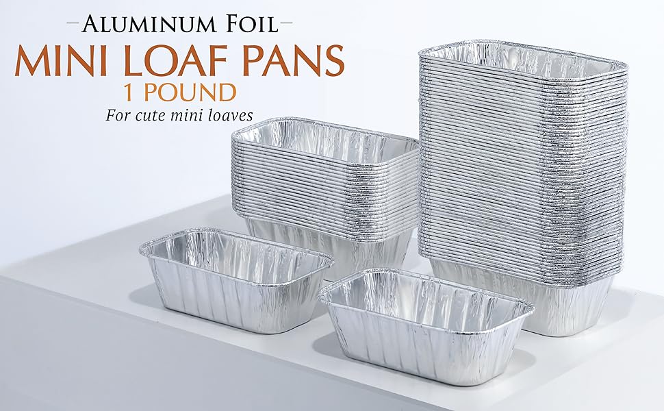 Aluminum Small Loaf Pans 1LB for Mini Loaves and Cakes Food Packaging
