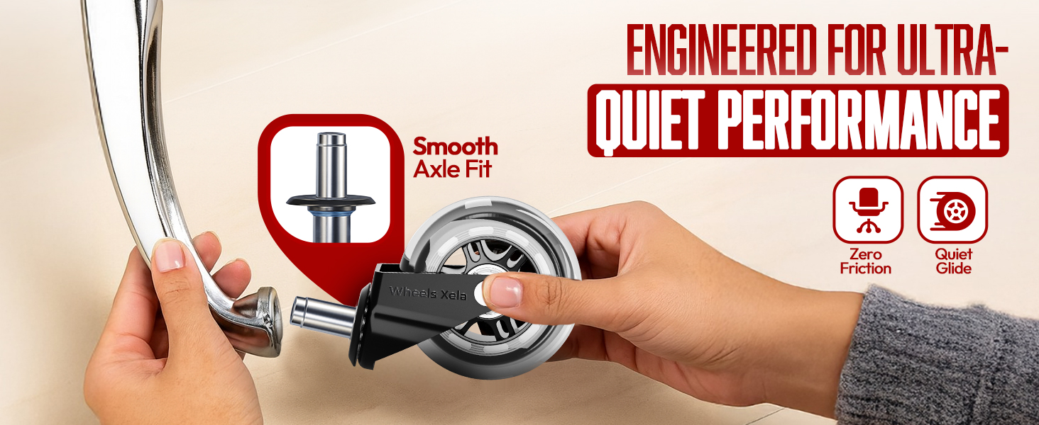 Ultra quiet wheels, smooth axle fit, libernovo omni chair, office chair wheels