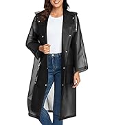 Reusable EVA Rain Poncho for Adults, Unisex Men and Women Hooded Long Clear Raincoat
