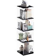 LBTEE Rotating Bookshelf, Acrylic Revolving Bookcase, 4-Tier Spinning Bookshelf, 360 Display Free...