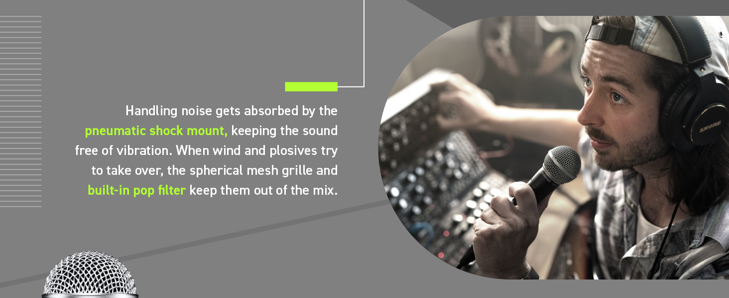 Shure SM58 Cardioid Dynamic Vocal Microphone with Pneumatic Shock Mount, Spherical Mesh Grille