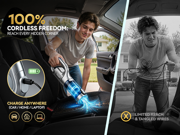 100%CORDLESS FREEDOM:REACH EVERY HIDDEN CORNER