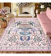 LIVEBOX Soft Pink Rugs for Living Room, French Manor Washable 8x10 Area Rug for Bedroom, Non-Slip...