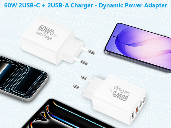 60W 2USB-C + 2USB-A Charger - Dynamic Power Adapter