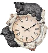 Black Bear Cubs on Birch Woodland Style Wall Clock Cabin Lodge Decoration 13.3" (H)