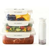 VICARKO 3-Piece Stackable Vacuum Food Storage Containers Set with Hand Pump, 17 oz/ 34 oz/ 68 oz,...