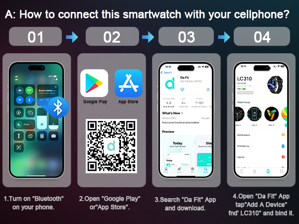 The smartwatch is synchronized via Bluetooth link to the &amp;#34;Da Fit&amp;#34; APP