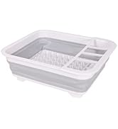 American Dream Collapsible Dish Drying Rack, Grey Foldable Kitchen Dish Drainer with Drain System...