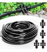 Bonviee 50FT 5/16" Drip Irrigation Tubing and 4 Packs 4-Way Quick Coupler, Push-to-Connect Fittin...